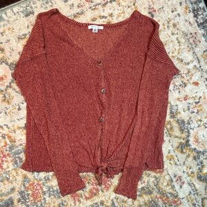 AE Rust Button-Up Tie-Front Top